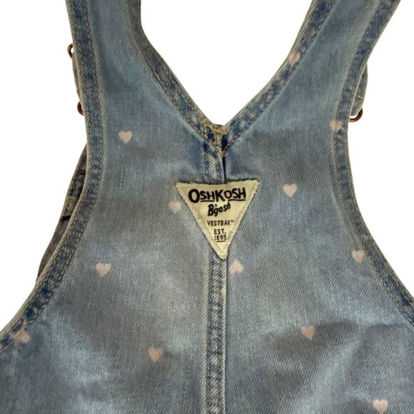 OshKosh Bgosh Baby Girl Denim Heart Print Overalls 18M Light Wash Snap Legs - Picture 4 of 6